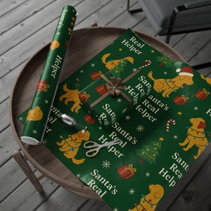 Festive Santa&#39;s Real Helper Wrapping Paper - Christmas Dog Gift Wrap for  Lovers, Golden Retriever Holiday Presents, Xmas Wrapping Paper