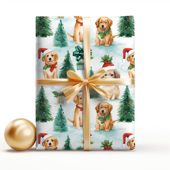 Golden Retriever Christmas Wrapping Paper Roll Cute Dog Holiday