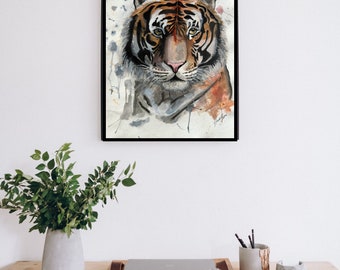 Siberische tijger, aquarel, kunst aan de muur