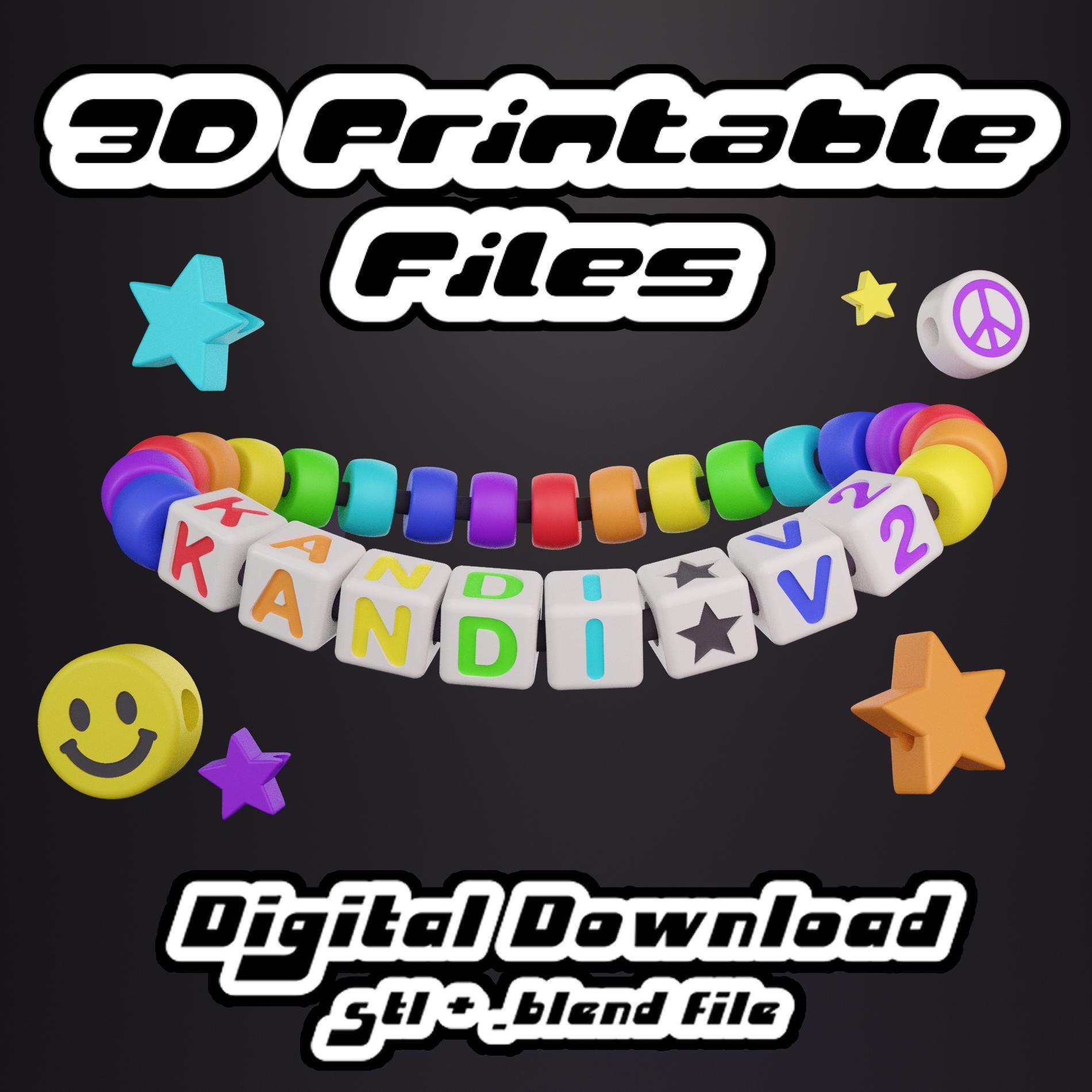 New V2 3D Printable Jumbo Fursuit Kandi Beads STL Files With Letter Inserts