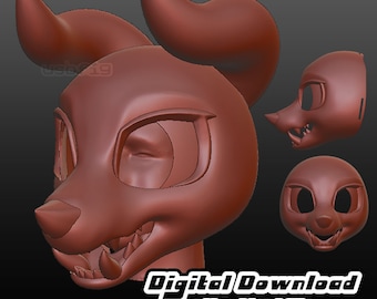 3D Printable Stylized Chameleon Lizard Fursuit Head Base