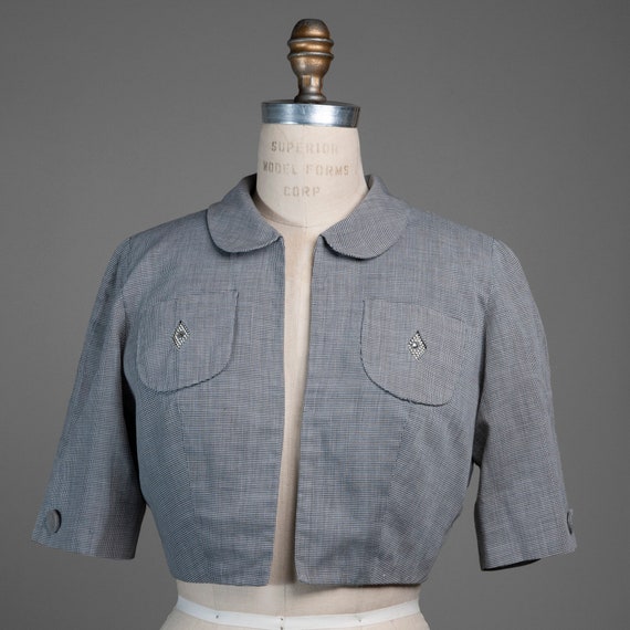 D3 CROPPED SEERSUCKER JACKET 50/'s bolero layer M gray white