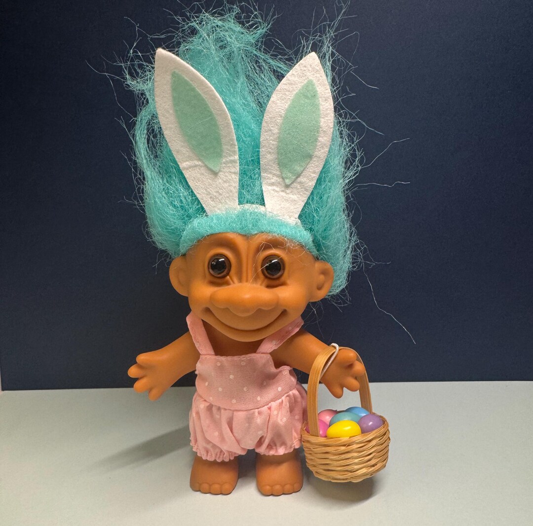 1990s Bunny Troll Doll, Teal Blue Hair, Easter Eggs, Floppy Ears ...
