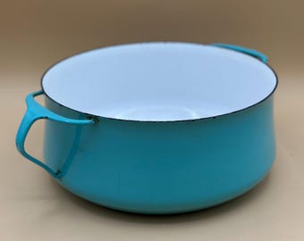 Vintage 1960s Dansk Dinamarca IHQ Esmalte Cazuela Horno Holandés 4 Cuartos de Olla - Turquesa - Kobenstyle - Jens Quistgaard - 3 Patos