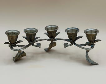 Vintage Brass Leaf and Vine Five Taper Candelabra Candle Holder - Stands on Leaf Legs