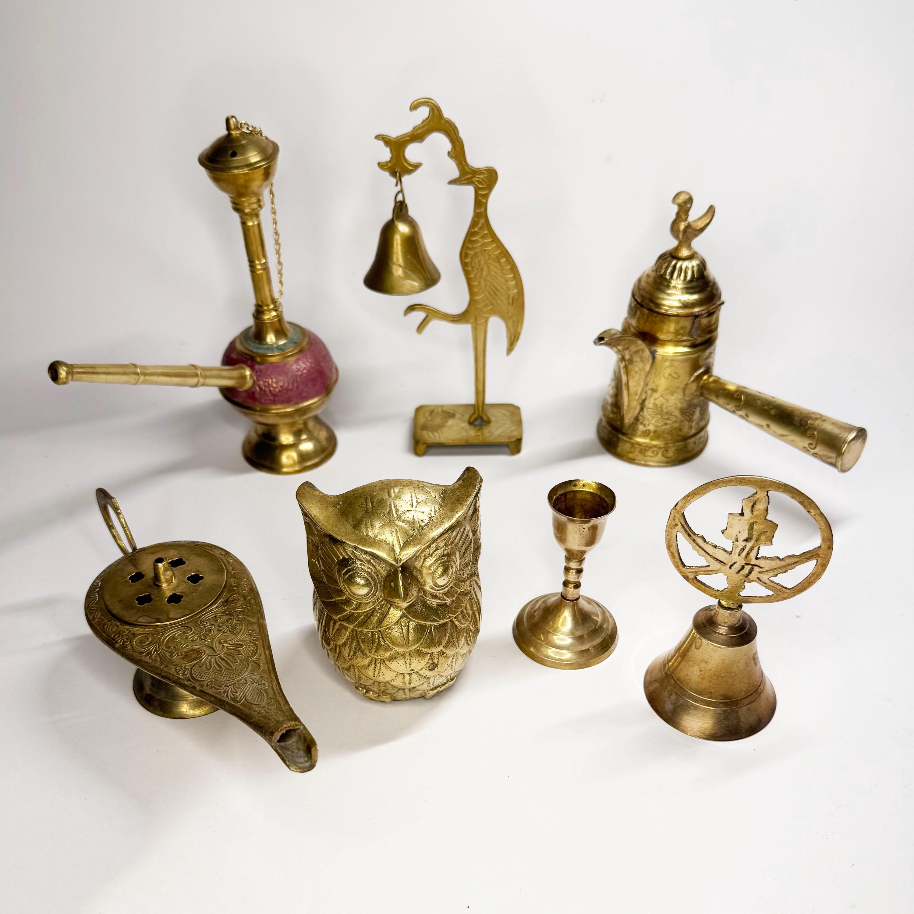 Vintage Brass Decor &ndash; Owl, Hookah, Genie Lamp, Teapot, Bell - Your Choice