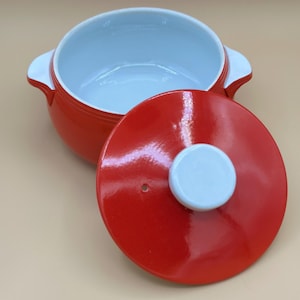 Vintage Hall's Red Casserole Pot With Lid - Mid Century Modern Kitchen Ceramics