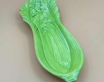 Vintage Celery Serving Dish Platter Fork Rest Dish Tray - Midcentury Handmade Cast Ceramics
