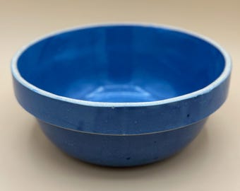 Bol azul vidriado con sal, estilo vintage de los años 30, de Western Stoneware Co. - Bol para mezclar leche, 21,5 cm (8,5") - Cocina rústica