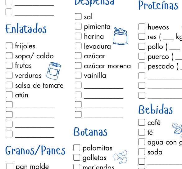 Lista De Supermercado Imprimible / Printable Grocery List in Spanish / Shopping List / Lista De ...
