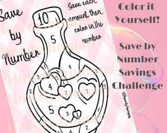 Love Potion Save By Number Savings Challenge DIGITAL DOWNLOAD Cash Stuffing Challenge Low Income Budget Printable 2 sizes A6 & Half Sheet