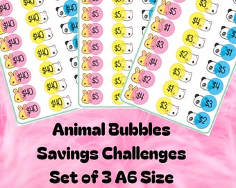 Tier Bubble Gum Spar-Challenge DIGITAL DOWNLOAD Mini Cash Stuffing Challenge Low Income Budget Printable 3 Challenges Großer Betrag