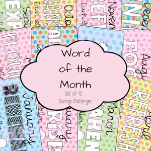 Word of the Month Savings Challenges DIGITAL DOWNLOAD Mini Cash Stuffing Challenge Low Income Budget Printable A6 Size Full Year Bundle Pack