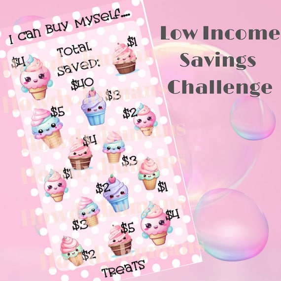 Ice Cream Treats Savings Challenge DIGITAL DOWNLOAD Mini Cash Stuffing Challenge Low Income Budget Printable 2 sizes A6 & Half Sheet