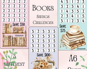 Vintage Book Savings Challenge Bundle 3 Printable A6 Cash Stuffing Trackers Budget Binder Insert Money Saving Challenge DIGITAL DOWNLOAD