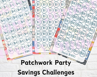 Patchwork Party Savings Challenge DIGITAL DOWNLOAD Mini Cash Stuffing Challenge Low Income Budget Printable 3 Challenges Big Amount