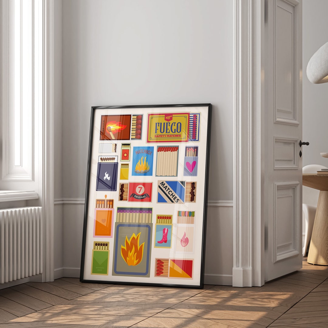 Vintage Matchbox Print, Trendy Matches Poster, Retro Matchbook Wall Art ...