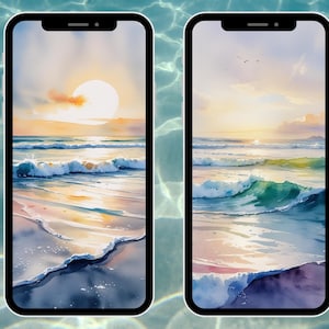 4 Ocean Phone Wallpaper, iPhone Wallpaper, Android Wallpaper, Ocean Watercolors, Ocean Art, Digital Download, Ocean Decor, Bundle