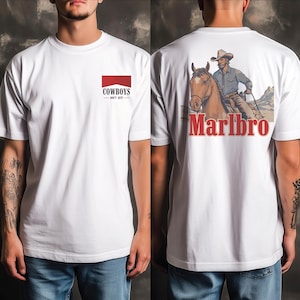 Vintage Style &quot;Marlbro&quot; Cowboy Shirt - Retro Western Clothes, Western Graphic Tee, Cowboy Men Women Shirt, Rodeo Smoke Style, Dad Shirt Gift