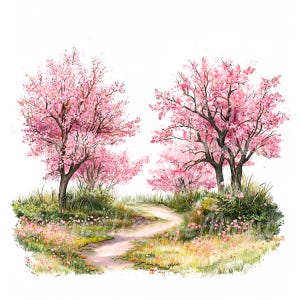 24 Spring Landscape Clipart, Spring Clipart, Printable Watercolor clipart, High Quality JPGs, Digital download, Paper craft, Junk journals