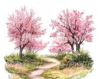 24 Frühling Landschaft Clipart, Frühling Clipart, druckbare Aquarell Clipart, hochwertige JPGs, digitaler Download, Papiermodell, Junk Journals