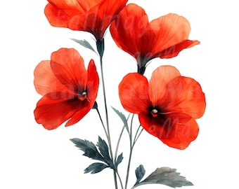 19 Boho Violas Clipart, Red Flowers, Flowers Print, Printable Watercolor clipart, High Quality PNG/JPGs, Paper craft, Junk Journals