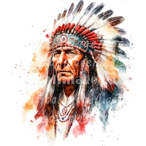 24 Clipart di capi indiani nativi americani, clipart acquerello stampabile, PNG di alta qualità, download digitale, artigianato di carta, diario spazzatura