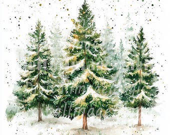 Watercolor Christmas Trees Clipart: 24 JPG Images (Digital Download)