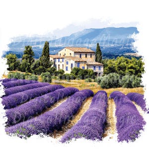24 cliparts paysage Provence France, clipart aquarelle imprimable, fichiers JPG de haute qualité, téléchargement numérique, haute résolution, créations en papier