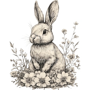12 Clipart lapin noir à l'encre, vintage Art Clipart, clipart aquarelle imprimable, PNG de haute qualité, téléchargement numérique, créations en papier, journal indésirable