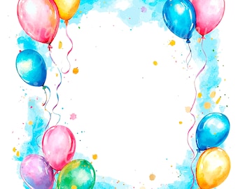 24 Birthday frame Clipart, Balloons Clipart, Birthday card, Printable Watercolor clipart, High Quality PNGs, Digital download, Paper crafts