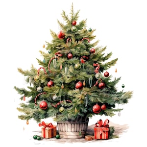 19 Potted Christmas Tree Clipart, Printable Watercolor clipart, High Quality JPG/PNGs, Digital download, Paper craft, junk journals