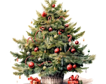 19 Potted Christmas Tree Clipart, Printable Watercolor clipart, High Quality JPG/PNGs, Digital download, Paper craft, junk journals