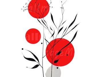 19 Bauhaus Design Clipart, Red and White Poster, Printable Watercolor clipart, High Quality PNG/JPGs, Digital download, Paper craft, Journal