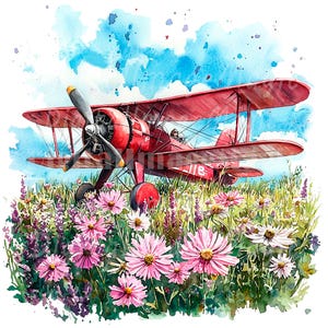 12 Vintage Planes Clipart, Flowers Plane, Printable Watercolor clipart, High Quality JPG/PNGs, Digital download, Paper craft, Junk Journal
