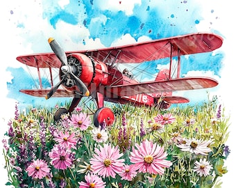 12 imágenes prediseñadas de aviones antiguos, avión con flores, imágenes prediseñadas de acuarela imprimibles, archivos JPG/PNG de alta calidad, descarga digital, manualidades de papel, diario basura