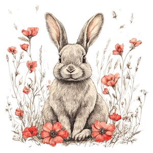 19 Bunny zwarte inkt clipart, vintage kunst clipart, afdrukbare aquarel clipart, hoge kwaliteit png, digitale download, papercraft, junk journal