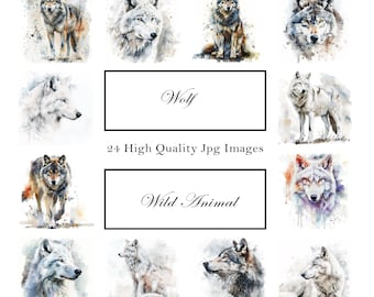 Wolf Clipart - 24 High Quality JPGs - Digital Download - Card Making, Clip Art, Digital Paper Craft