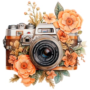 19 Vintage Floral Camera Clipart, Photo camera, Printable Watercolor clipart, High Quality PNG/JPGs, Digital download, Paper craft, Journals