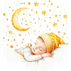24 Baby Sleeping Clipart, Nursery Print, Printable Watercolor clipart, High Quality JPGs, Digital download, Paper craft, Junk journal