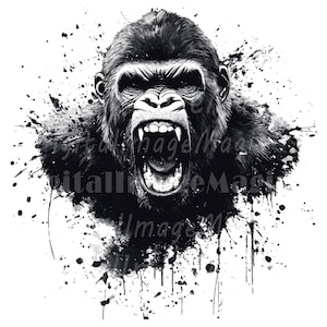 16 Angry Gorilla Clipart, Gorilla Line Art, Printable Watercolor clipart, High Quality JPGs, Digital download, Paper craft, junk journals