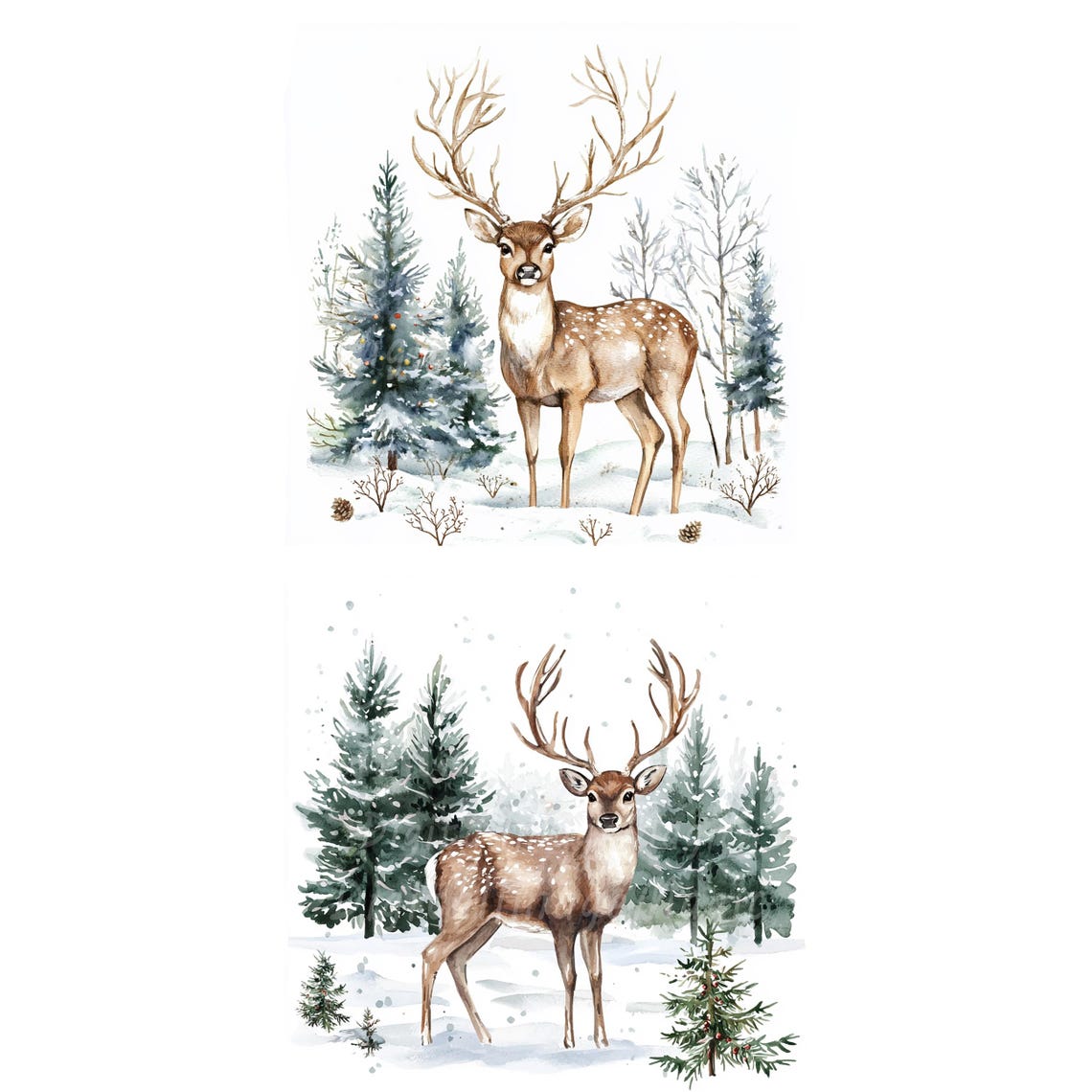 24 Christmas Deer Clipart, Reindeer, Elk, Printable Watercolor Clipart ...