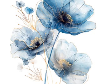 24 abstracte bloemen clipart, bloemen print, afdrukbare aquarel clipart, hoge kwaliteit png's, digitale download, papercraft, junk tijdschriften