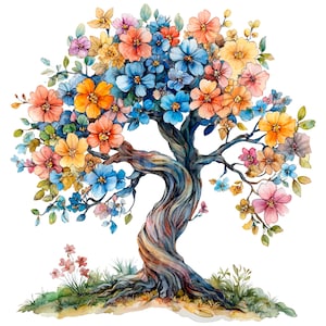 18 Clipart di alberi mitici, stampa di alberi floreali, clipart di acquerelli stampabili, JPG/PNG di alta qualità, download digitale, artigianato di carta, diari