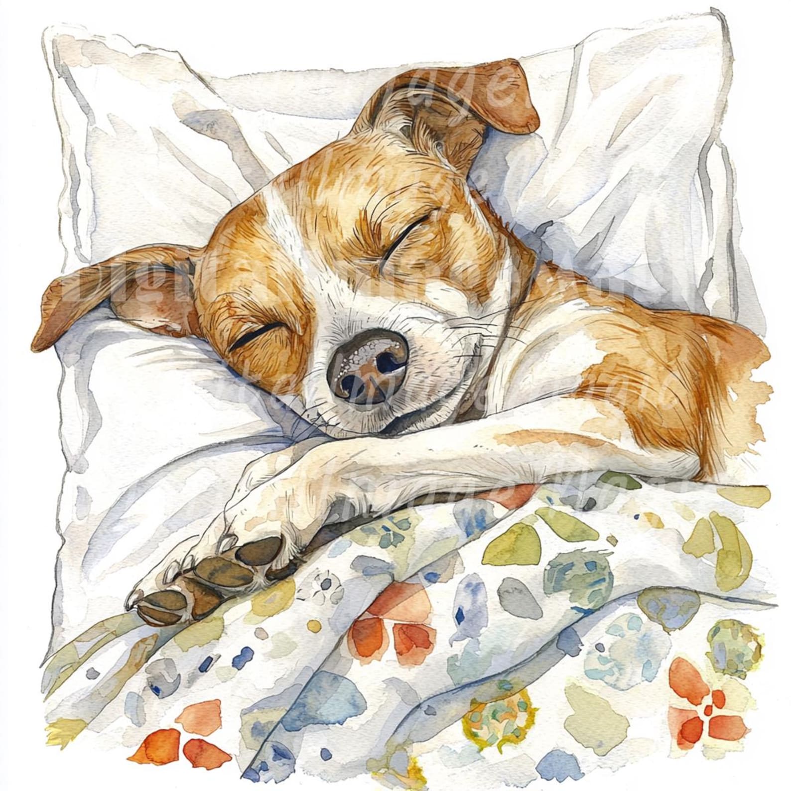 24 Sleeping Dog Clipart, Cozy Dog Clipart, Printable Watercolor Clipart ...