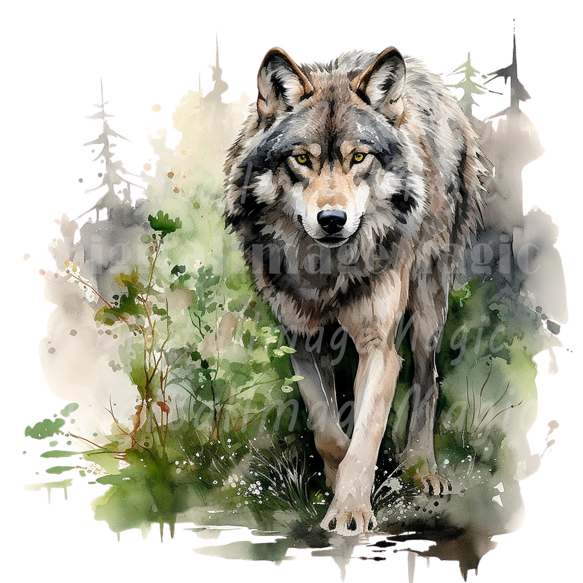 20 Wolf in Forest Clipart, Printable Watercolor Clipart, High Quality ...