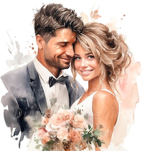 20 Hochzeitspaar Clipart, Hochzeitseinladung, druckbare Aquarell Clipart, hochwertige JPGs, digitaler Download, Papiermodell, Junk Journal