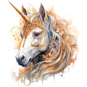 18 Gorgeous Unicorn Clipart, Golden Unicorn, Printable Watercolor clipart, High Quality PNG/JPG, Digital download, Paper craft, Junk Journal