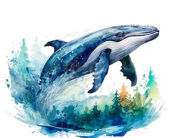 19 海のクジラのクリップアート、クジラのイラスト、印刷可能な水彩画