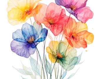 20 Abstrakte Blumen Clipart, Blumen drucken, druckbare Aquarell Clipart, hochwertige PNGs, digitaler Download, Papiermodell, Junk Journals